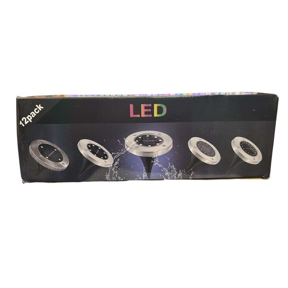12-pack Solar In Ground Lights Outdoor Disk LED Lawn Pathway Garden Multicolor